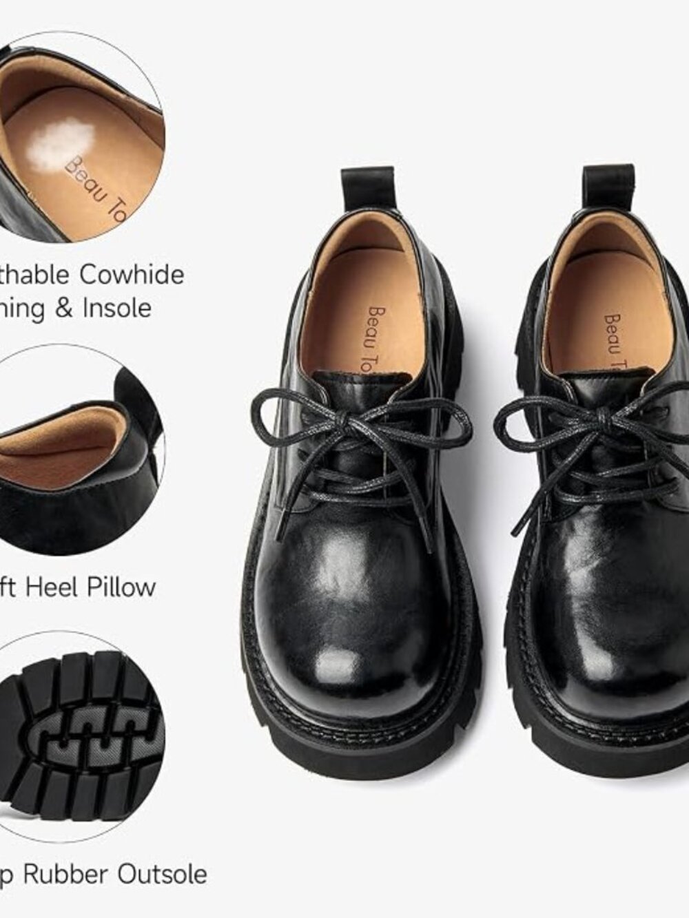 BEAU TODAY Chunky Womens Oxfords Platform shoes
